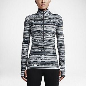 Nike Pro Women's Long-Sleeve 1/2-Zip Top Graphic Print Black White Large